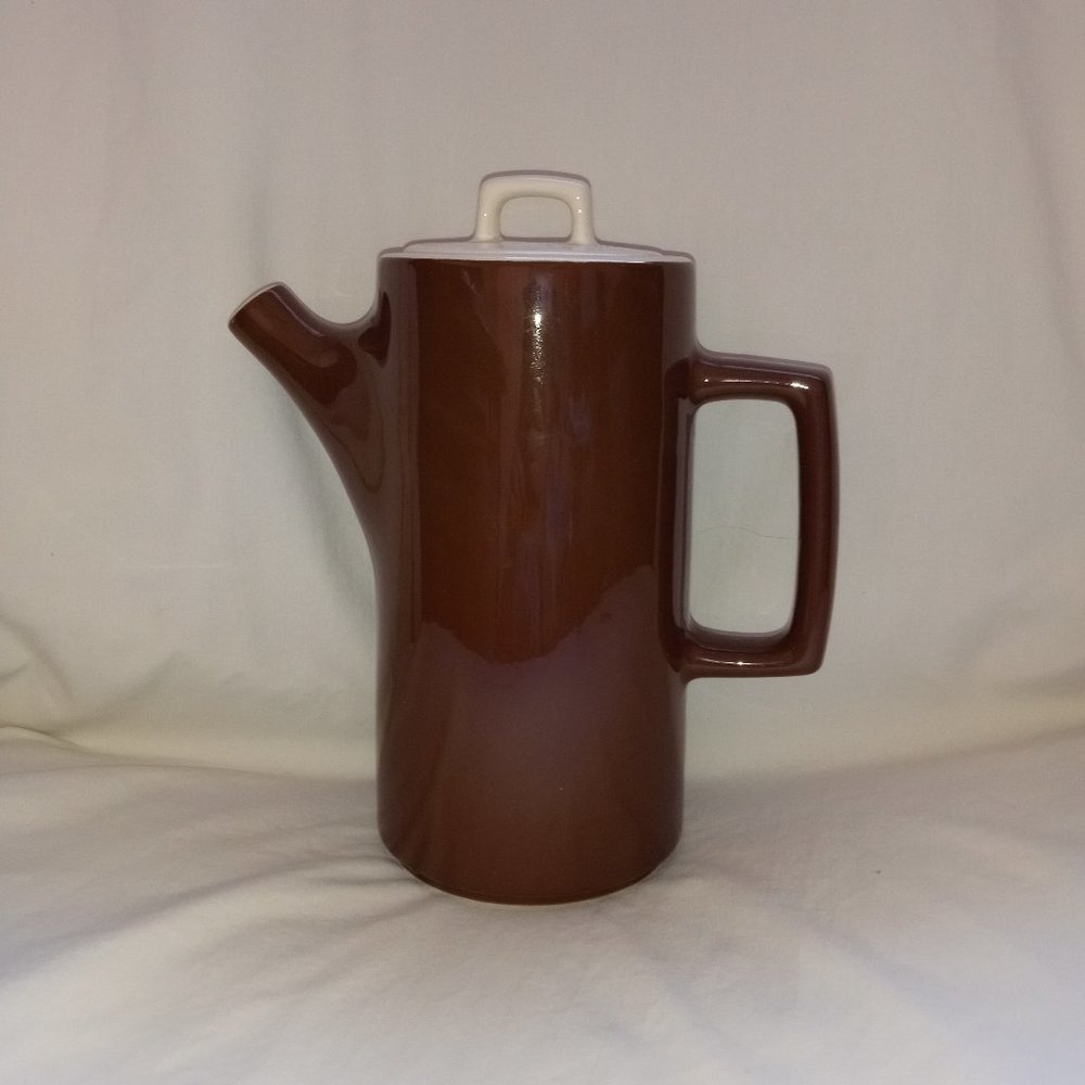 Vintage USA Ceramic Brown Pitcher with White Lid